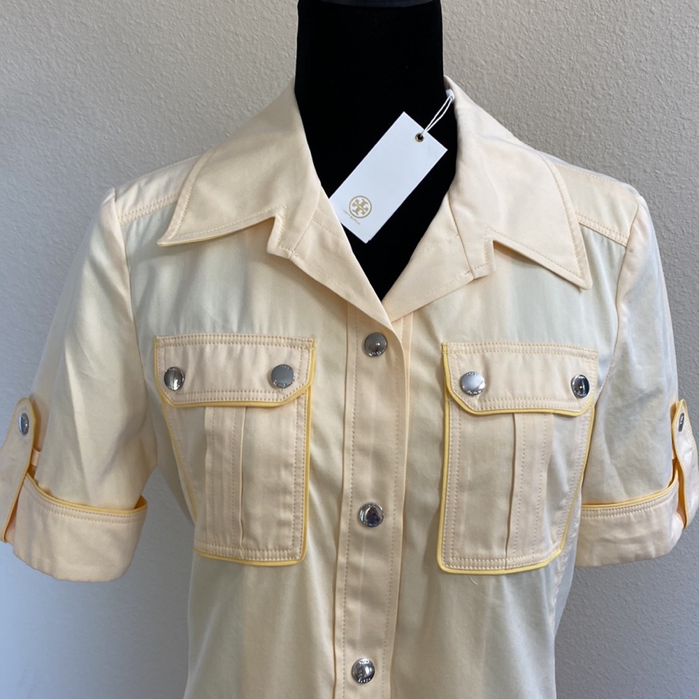 Tory Burch NWT iced lemon twill cotton Safari shirt Short sleeve blazer jacket